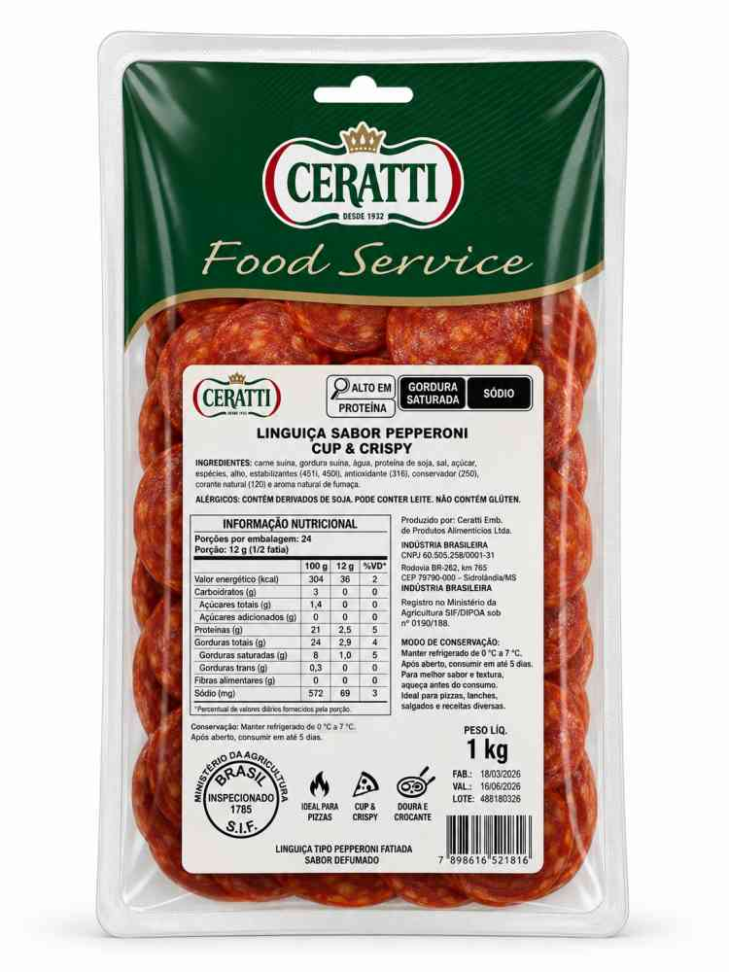 LINGUICA TP PEPPERONI CUP 1K CERATT CRISP FATIADA
