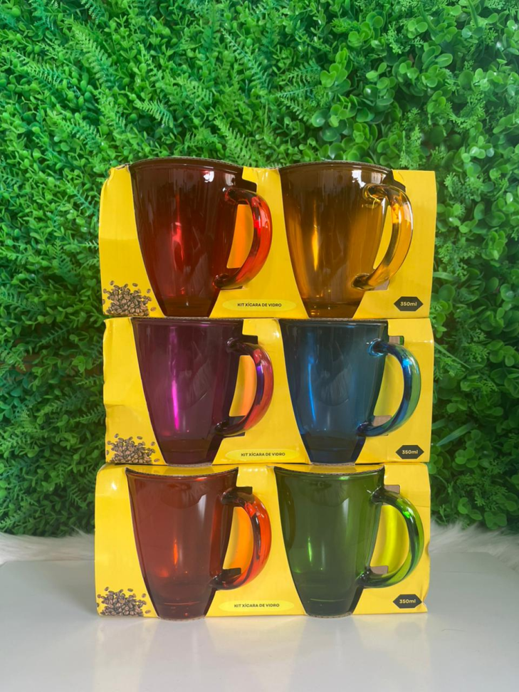 CONJUNTO - 2 CANECAS DE VIDRO COLORIDAS - 350 ML