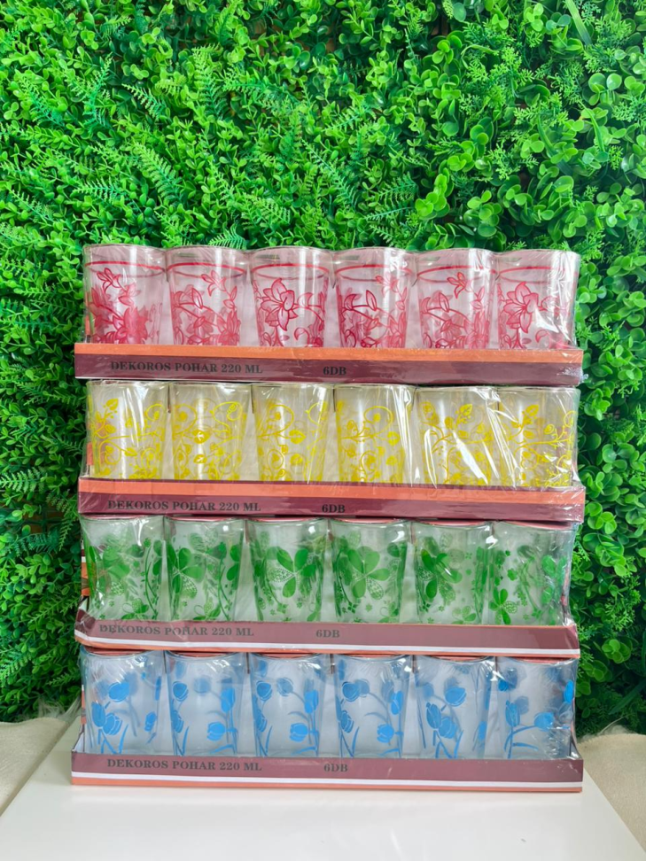 CONJUNTO - 6 COPOS DE VIDRO DECORADOS - 230 ML