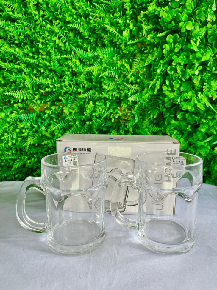 CONJUNTO - 2 CANECAS DE VIDRO COM ALÇA PRA CHOPP (500 ML)