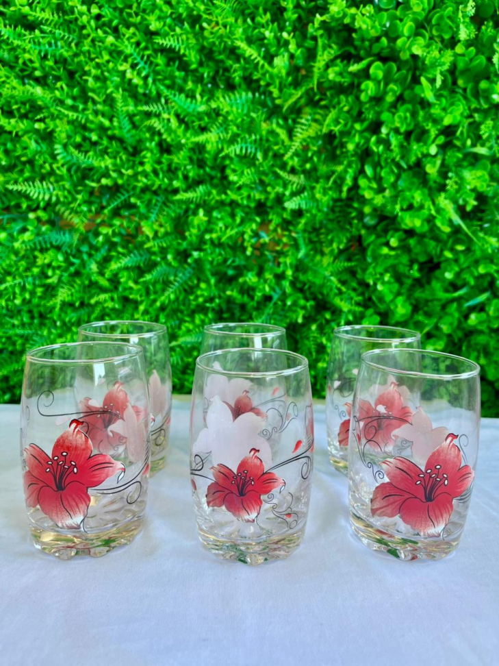 CONJUNTO - 6 COPOS DE VIDRO DECORADOS - 220 ML