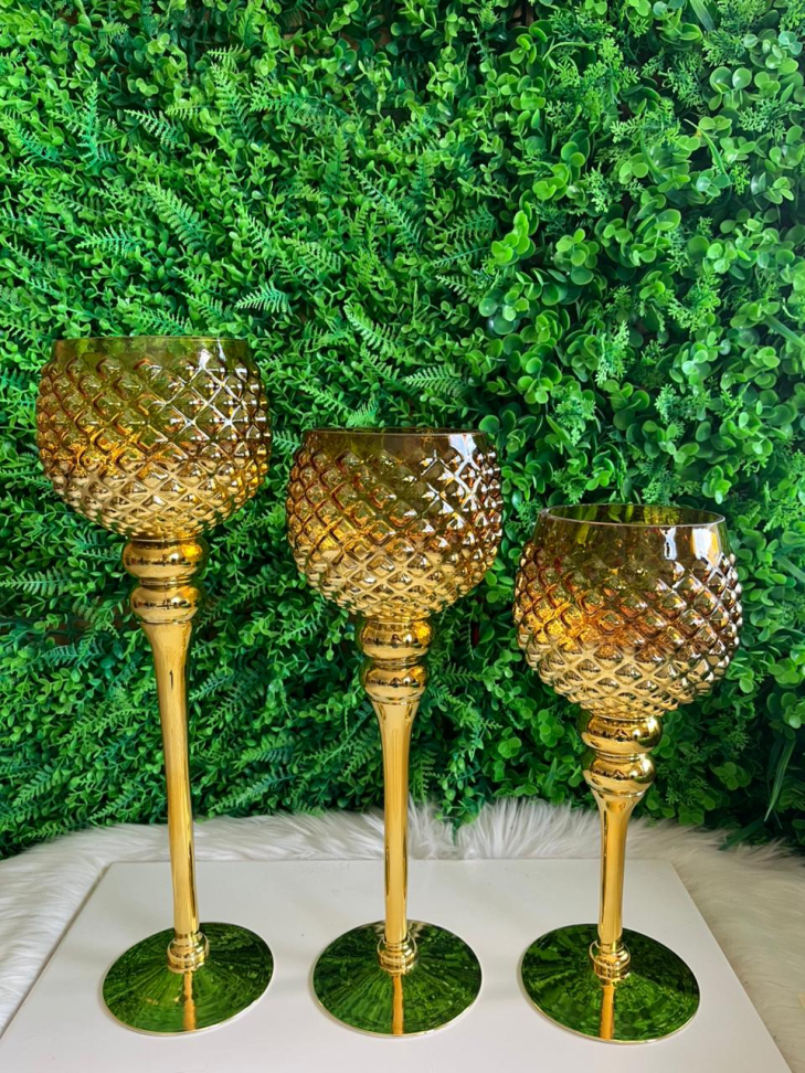 KIT - 3 TAÇAS CASTIÇAIS (DOURADO DEGRADÊ - BICO DE JACA)