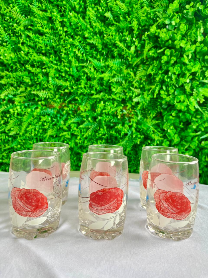 CONJUNTO - 6 COPOS DE VIDRO DECORADOS - 220 ML