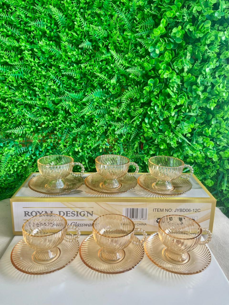 CONJUNTO - 6 XÍCARAS DE VIDRO COM PIRES (AMBAR) - 350 ML
