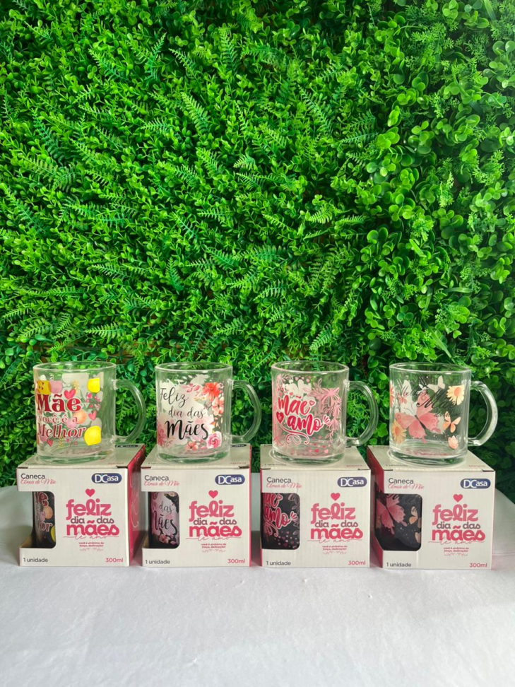 CANECAS DE VIDRO DECORADAS (DIA DAS MÃES) - CAPACIDADE: 300 ML