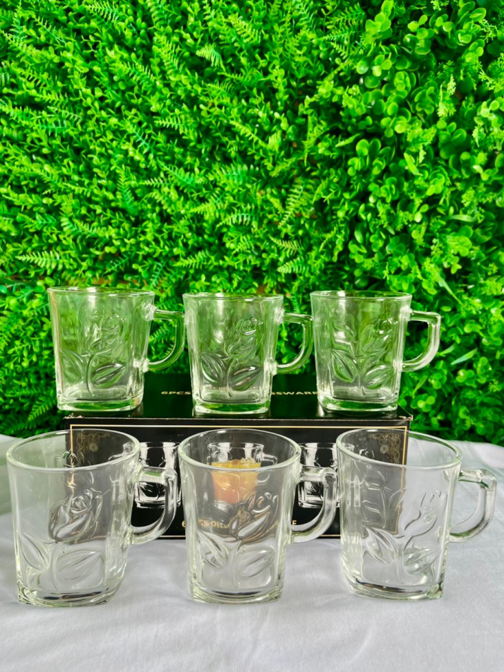 CONJUNTO - 6 XÍCARAS DE VIDRO (DETALHE FLORAL) - 250 ML
