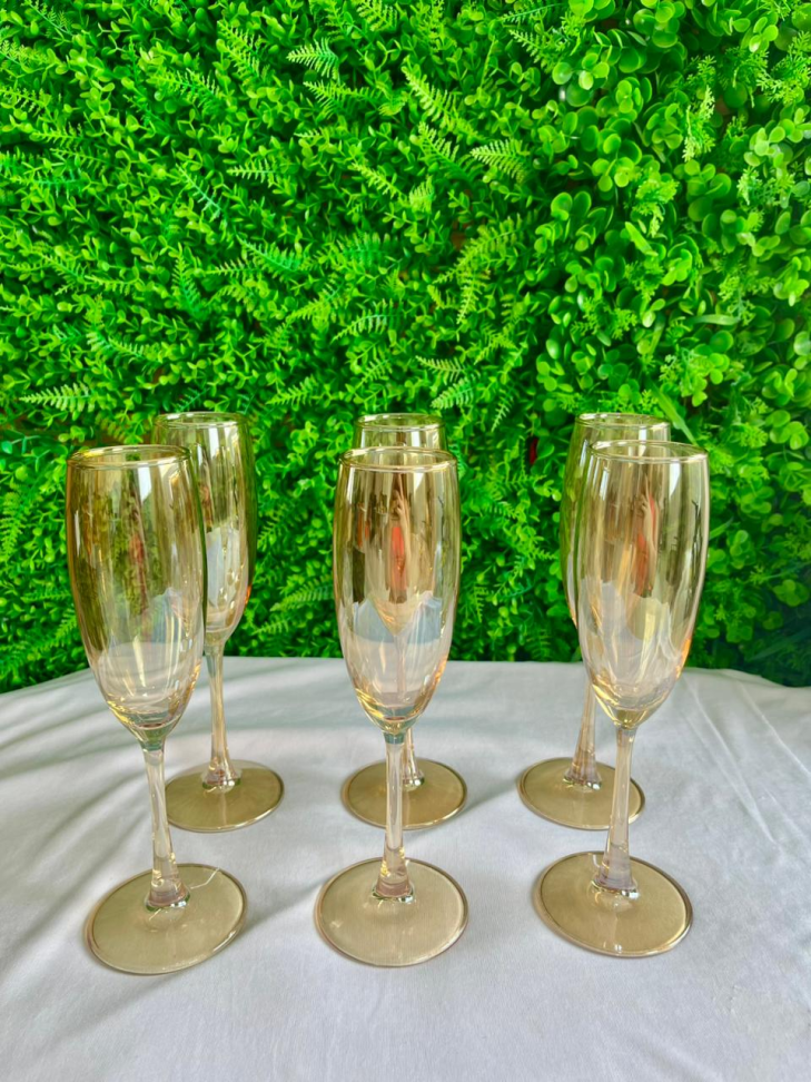 CONJUNTO - 6 TAÇAS DE VIDRO ÂMBAR PRA CHAMPAGNE - 230 ML