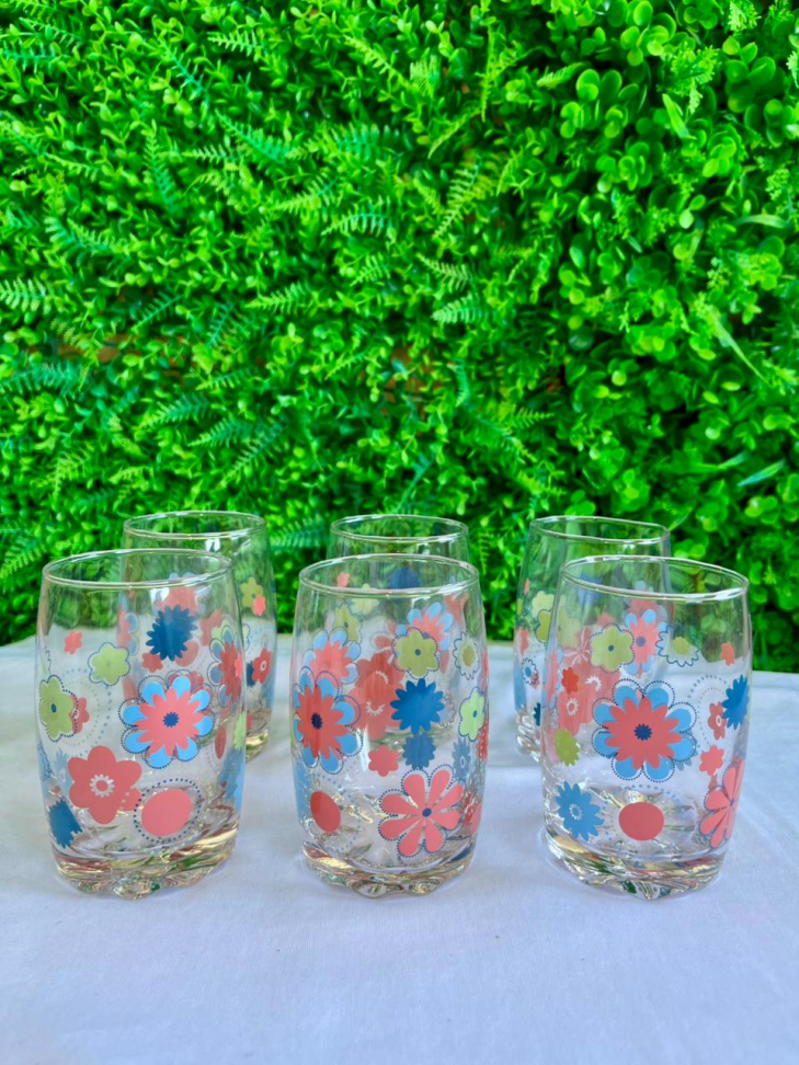 CONJUNTO - 6 COPOS DE VIDRO DECORADOS - 220 ML
