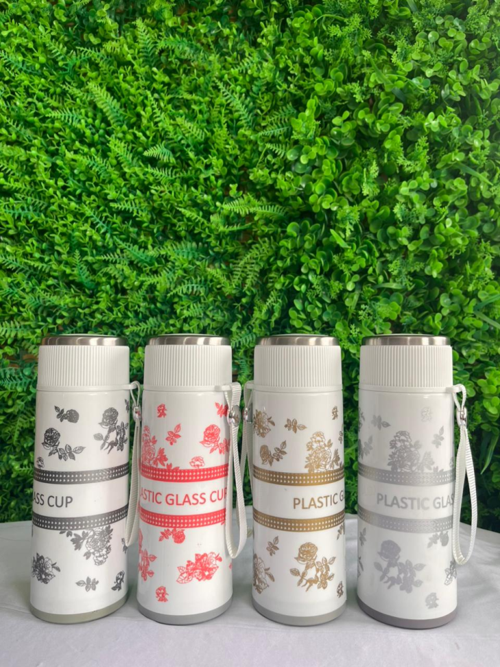 GARRAFA DECORADA COM FUNDO DE VIDRO - CAPACIDADE: 500 ML (CORES VARIADAS)