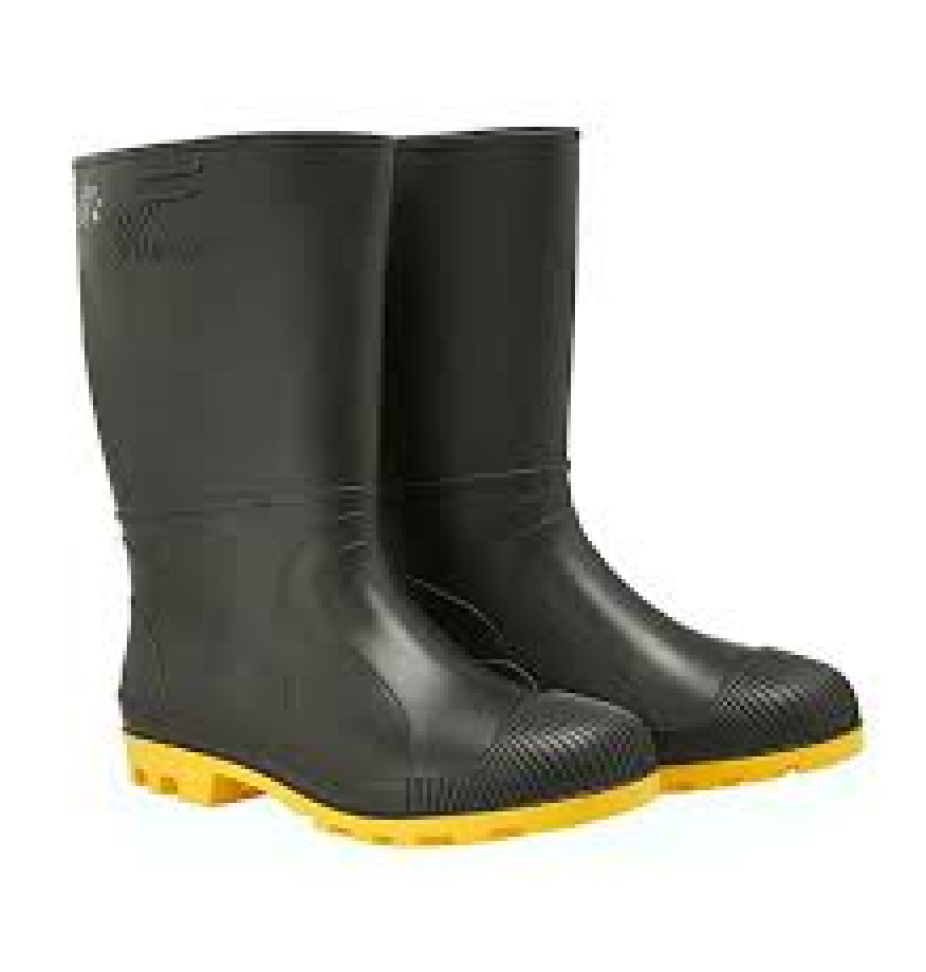 Bota Preta solado Amarela Pvc Cano Médio Sem Forro