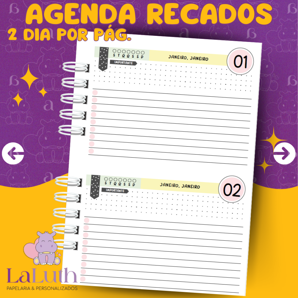 Agenda Recados - Permanente - 2 Dias por Pág