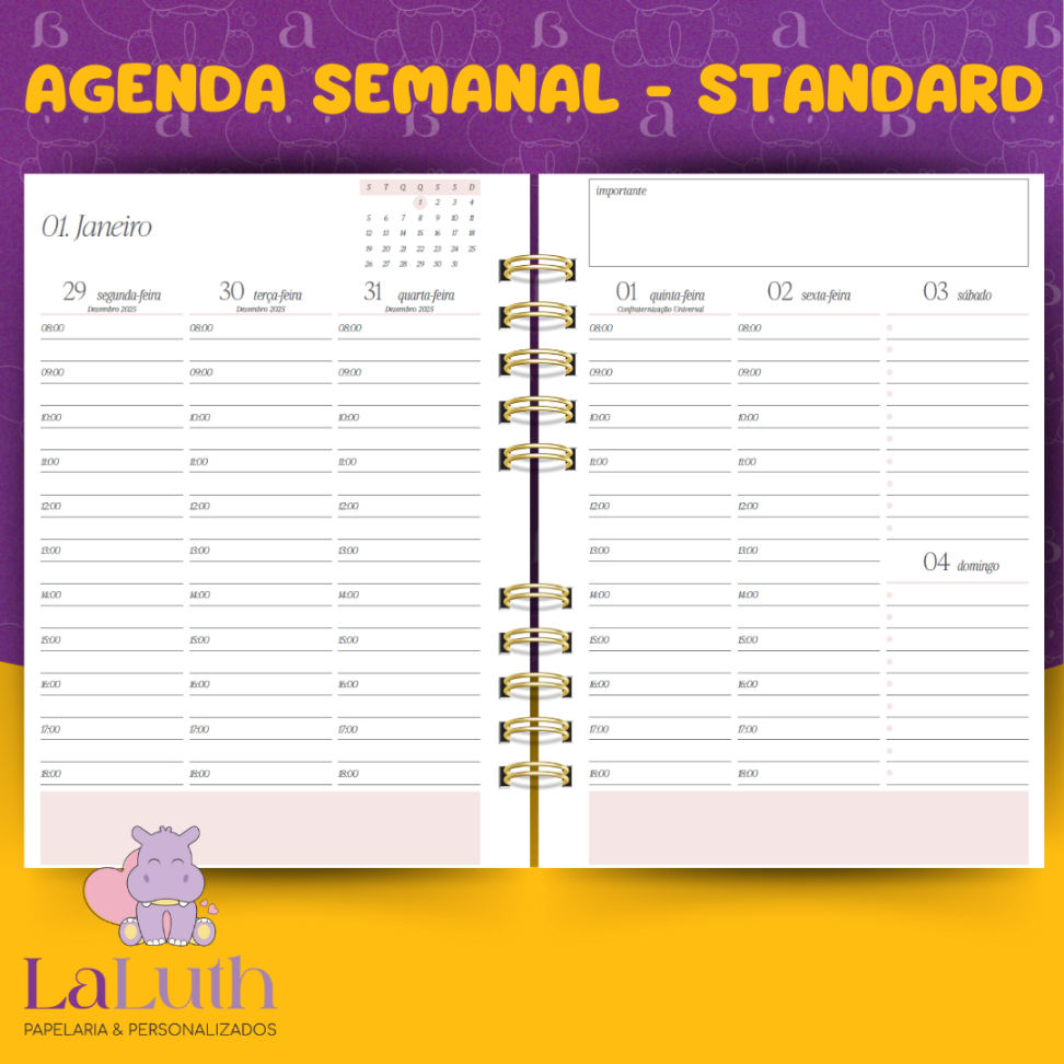 Agenda Semanal 2026 - Standard