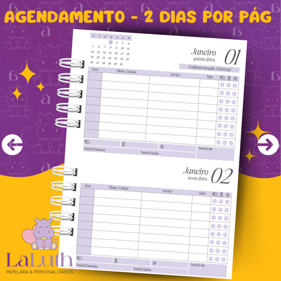 Agendamentos 2 Dias por Página - 2026