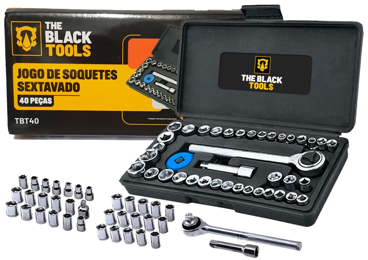 Jogo de Soquete Aço Sextavado 1/4" Catraca Maleta 40 Peças