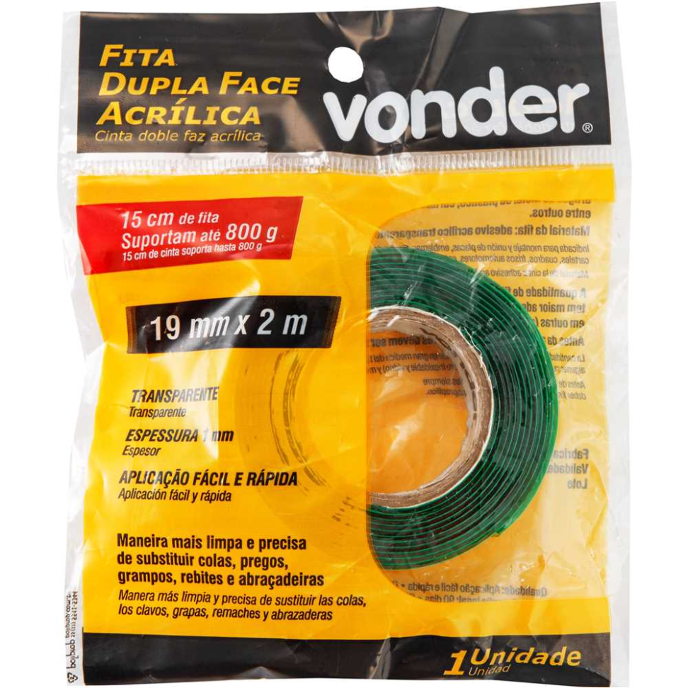 Fita Adesiva Dupla Face Vonder 19mm x 2m