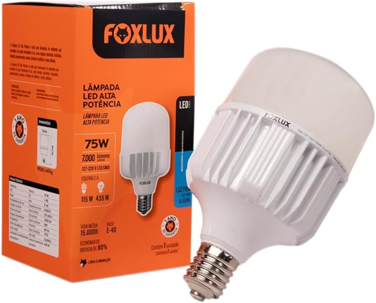 Lâmpada Led Foxlux Alta Potência 75W 6500K Bivolt