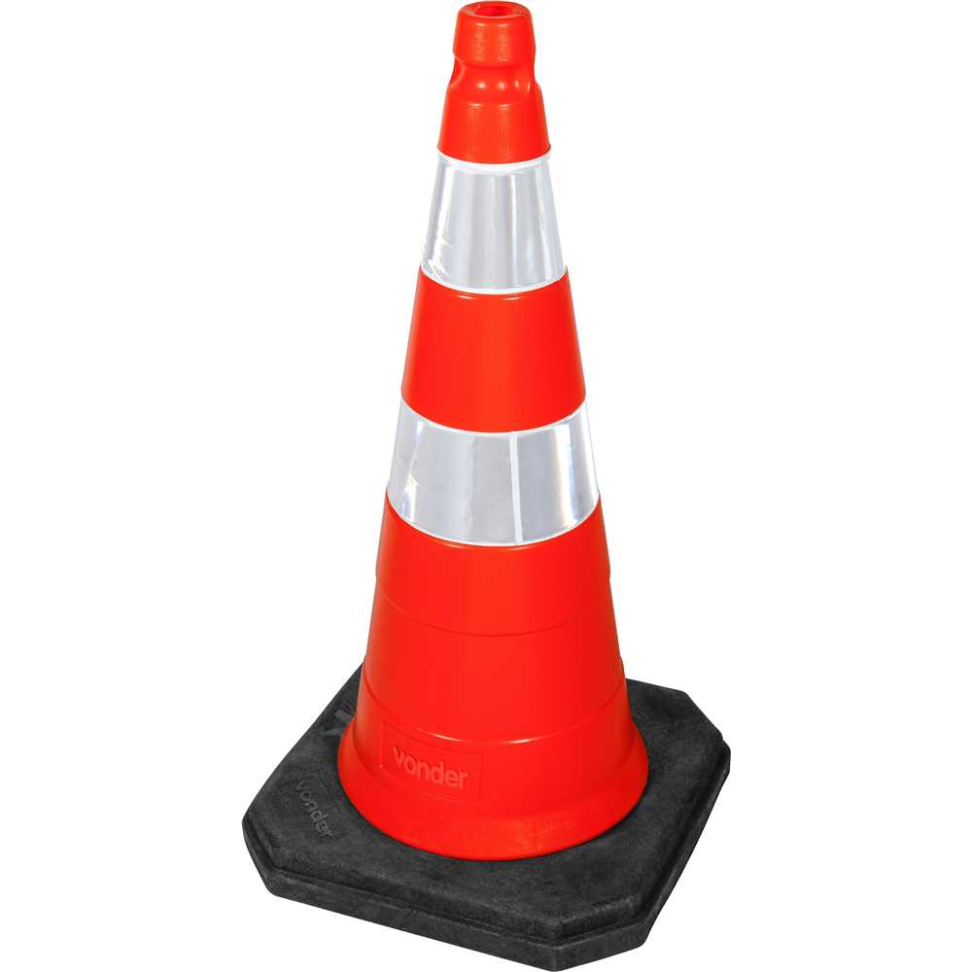 Cone de Sinalização 75cm PVC Refletivo Base Plástico