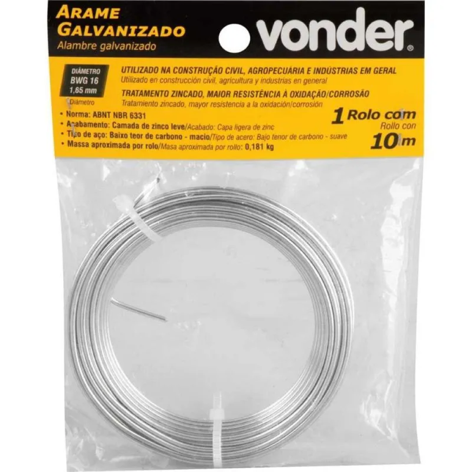 Arame Liso Galvanizado Vonder 16 BWG 1,65mm 10m