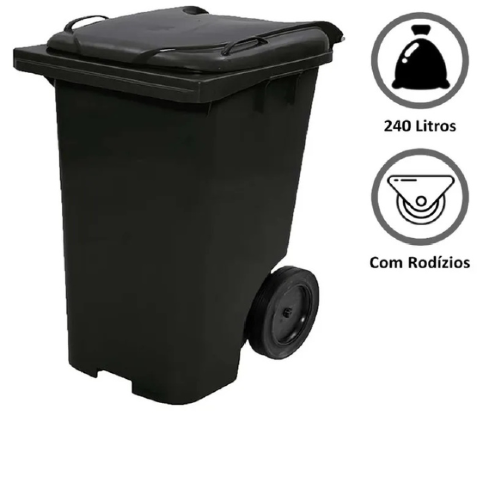 Lixeira Container Arqplast Com Tampa Roda Preto 240L