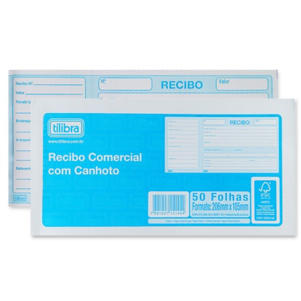 Recibo Comercial com Canhoto Tilibra 50fls