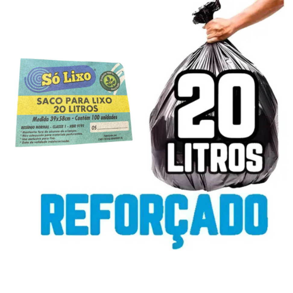 Saco para Lixo Sólixo Reforçado 20L Preto 39 x 58cm C/10