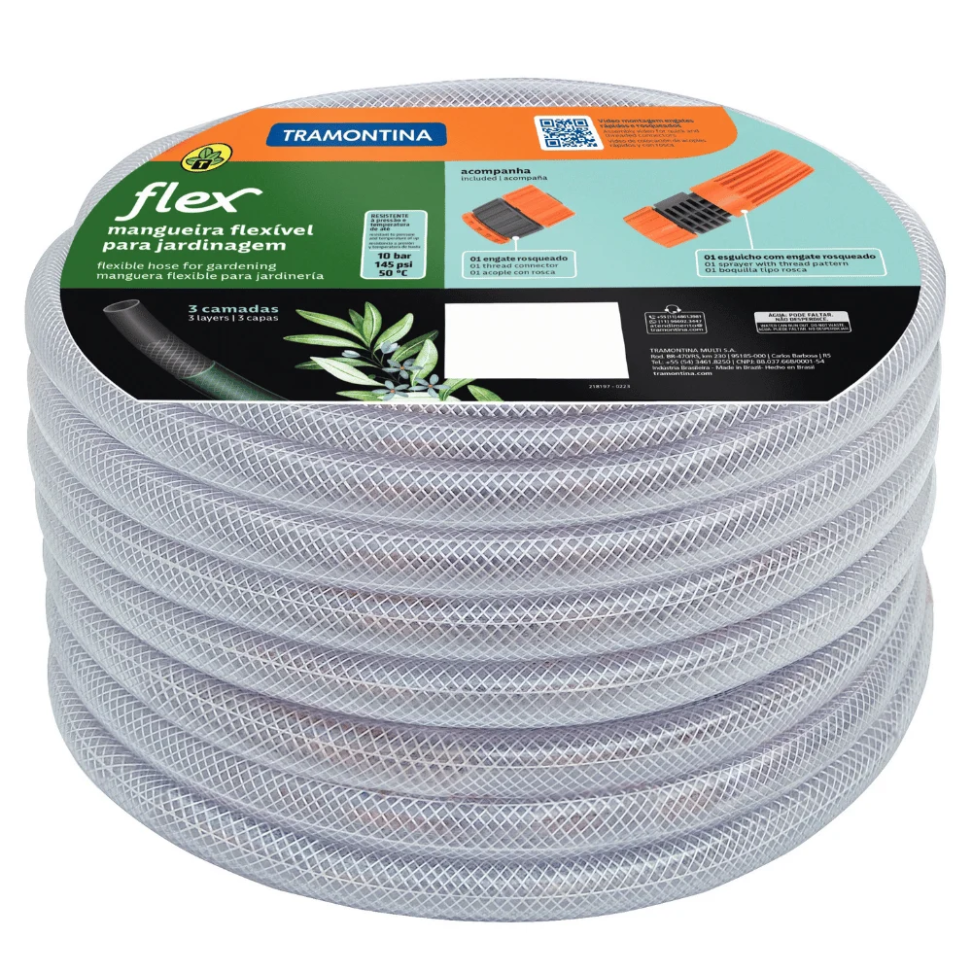 Mangueira Jardim Tram Flex C/Eng Transparente 15m 1/2"