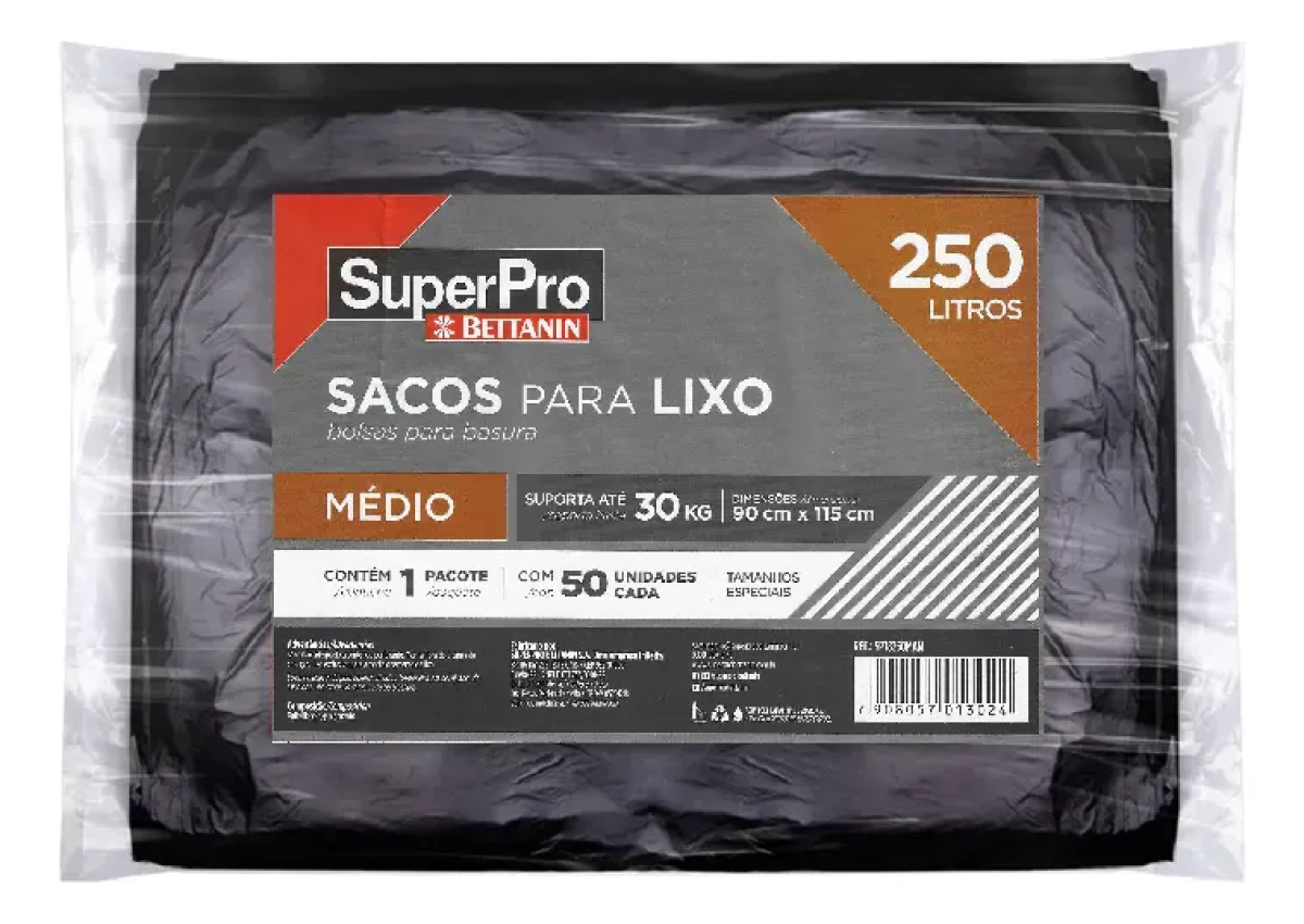 Saco para Lixo Bettanin 250L Super Reforçado Preto Pacote C/50