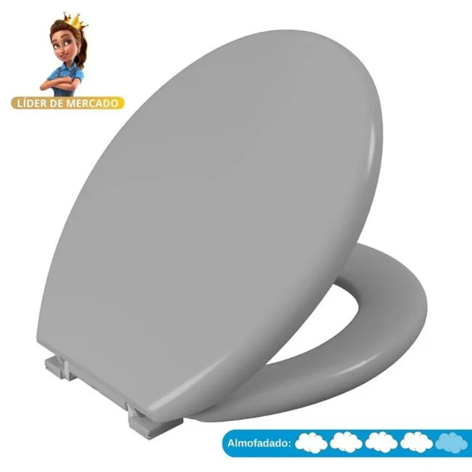 Assento Sanitário Almofadado Oval Cinza Liso