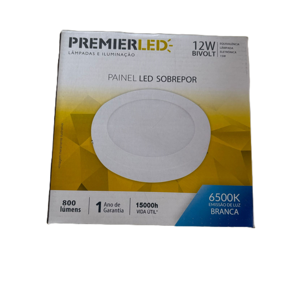 Painel de Led Sobrepor Redondo 12W Premier Bivolt D17cm