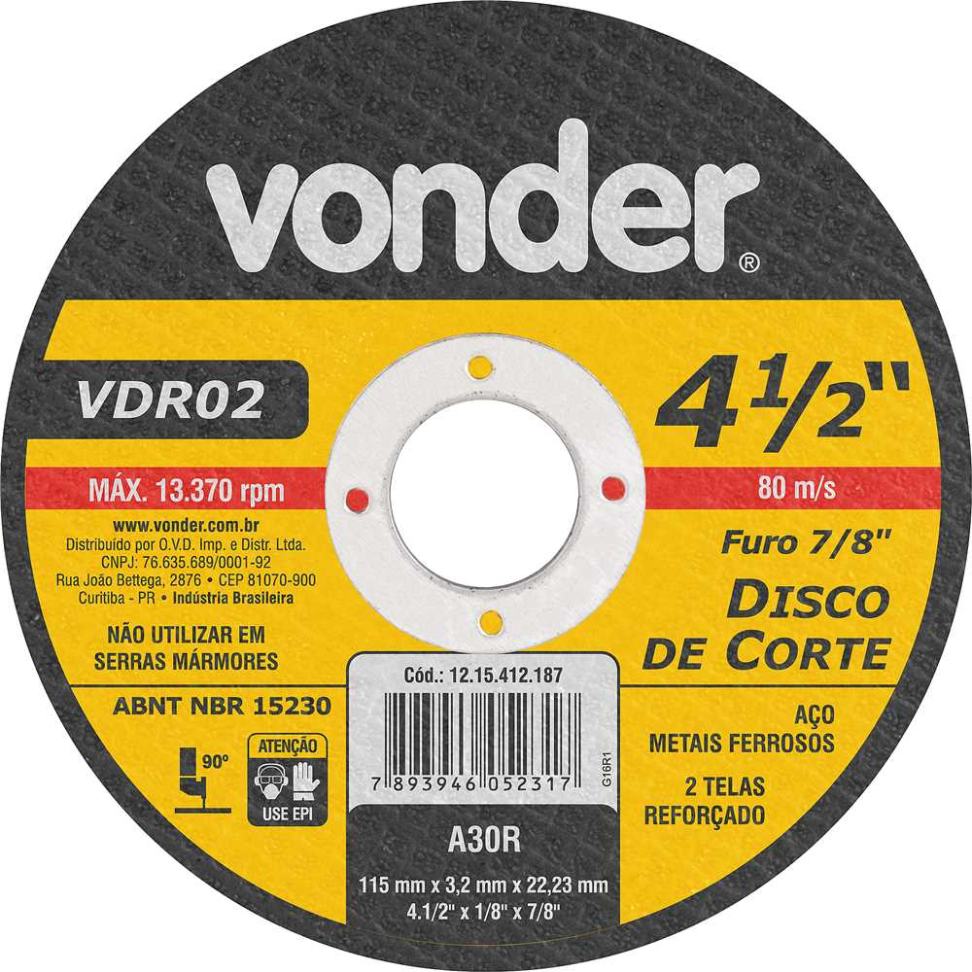 Disco de Corte Vonder Metal 4 1/2"