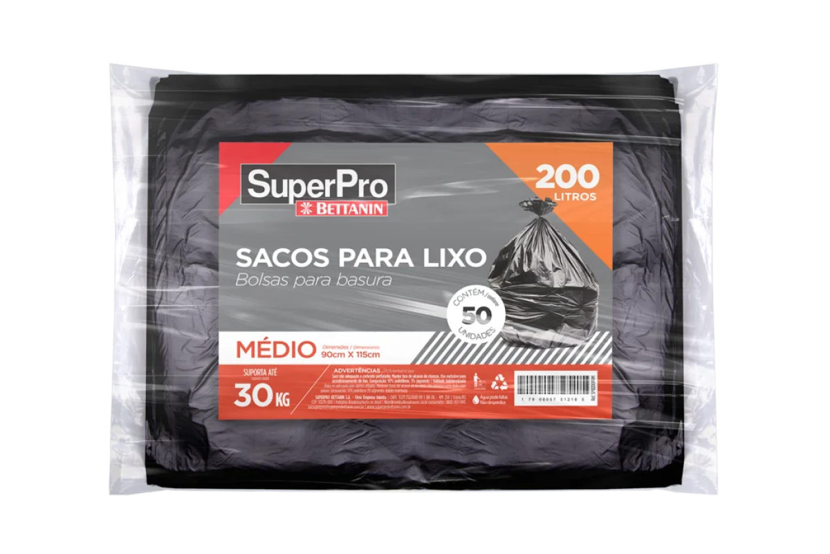Saco para Lixo Bettanin 200L Reforçado Preto Pacote C/50