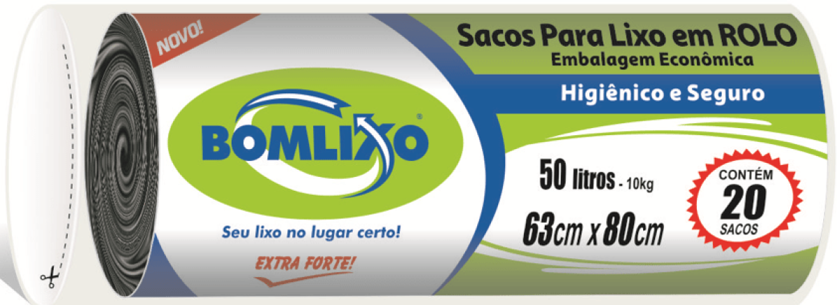 Saco para Lixo Bomlixo 50L Preto Rolo C/20