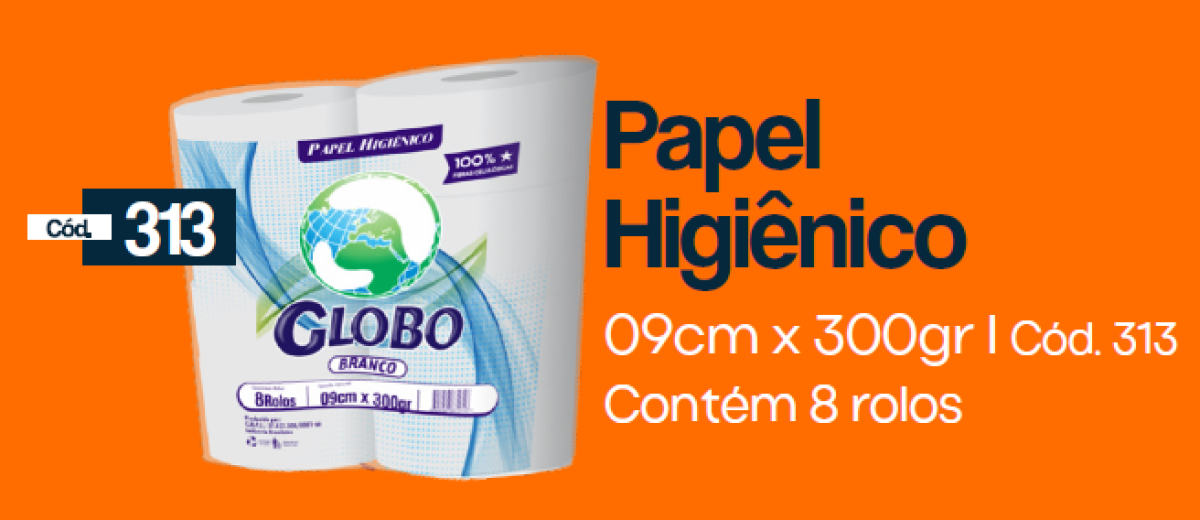 Papel Higiênico Rolão Globo Branco 08 x 300gr Cod. 313