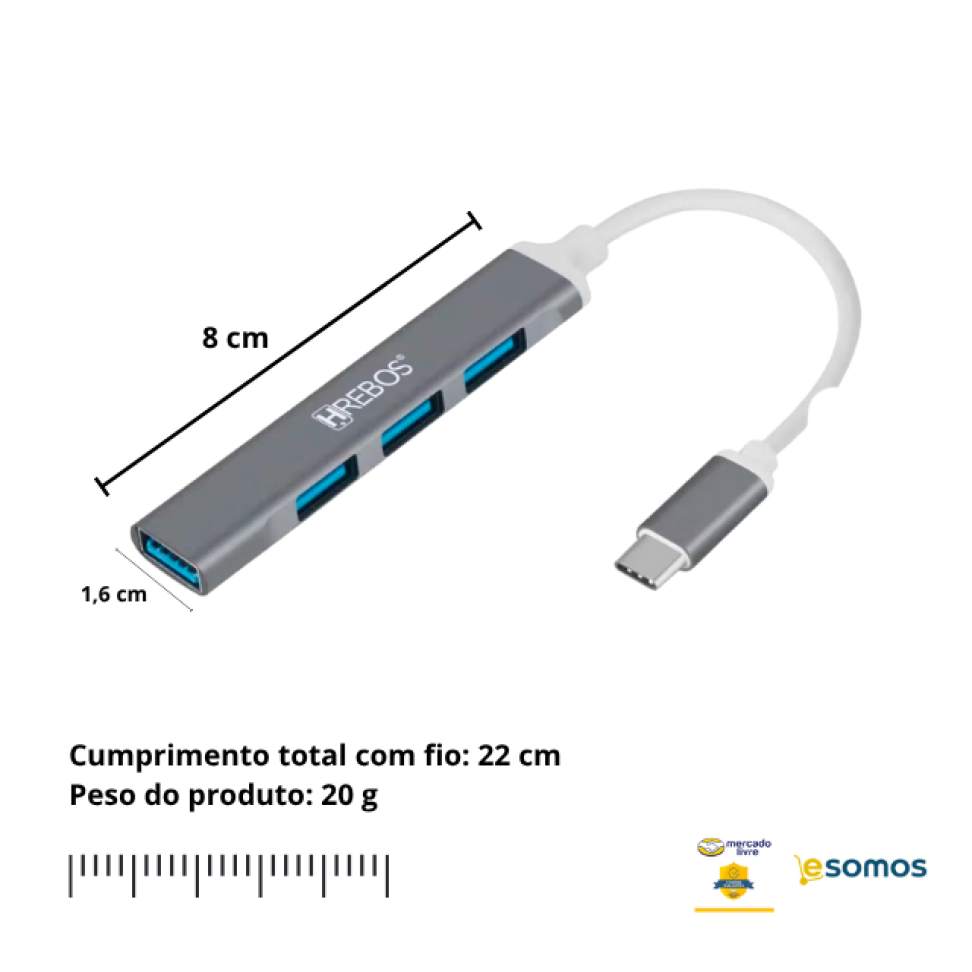 Adaptador Hub Hrebos HS-273 Tipo C para USB