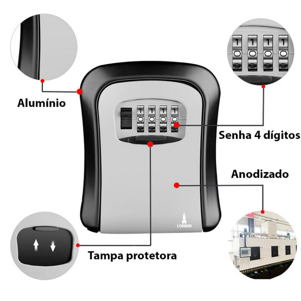 Cofre em Alumínio Guarda Chave Com Senha 4 dígitos
