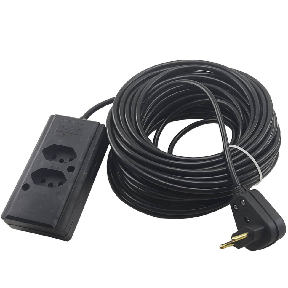 Extensão Elétrica 15m Barra Dupla 20A 2P+T Cabo PP 2 x 1mm Preto