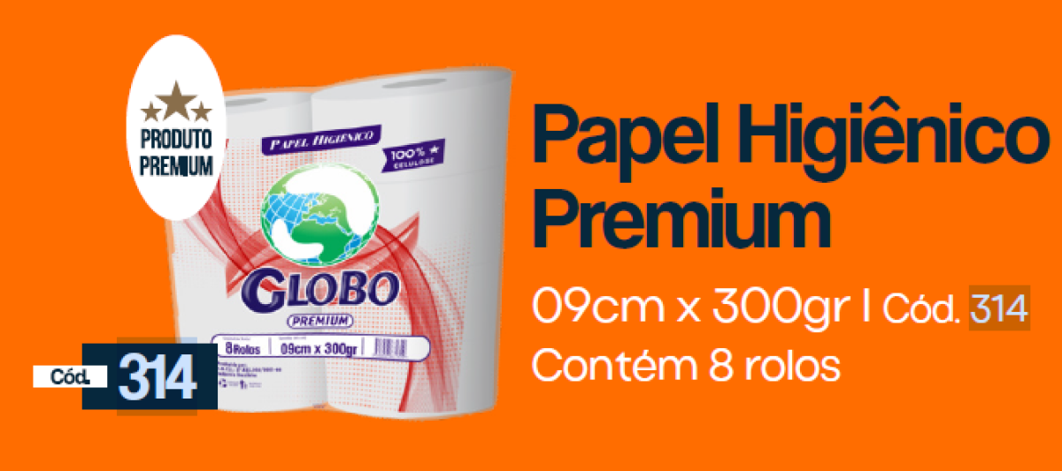 Papel Higiênico Rolão Globo Premium 09 x 300gr Cod. 314