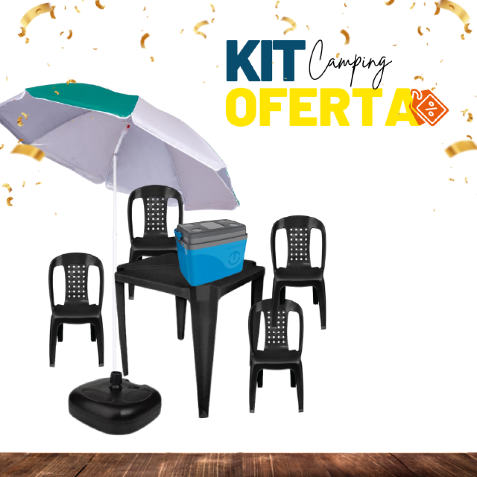 Kit Camping Mesa, Cadeiras, Cooler, Guarda-Sol e Base
