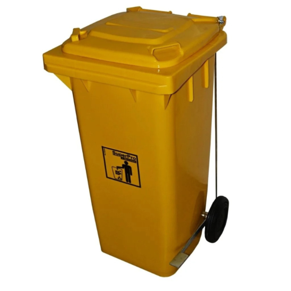 Lixeira Container Bettanin Plástica Tampa Pedal Roda Amarelo 240L