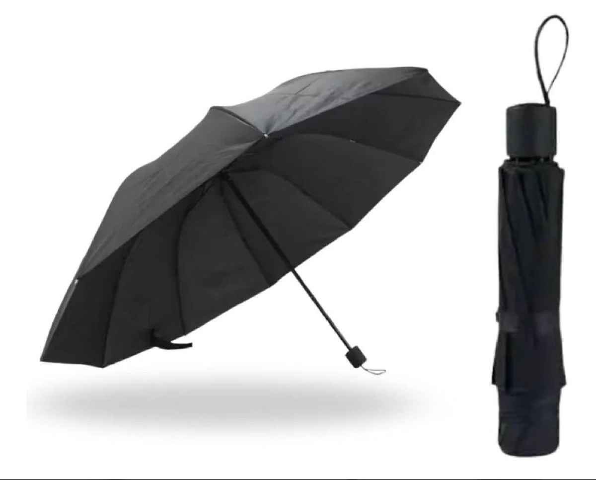 Guarda Chuva Reforçado Dobrável Bolsa Resistente Preto Liso