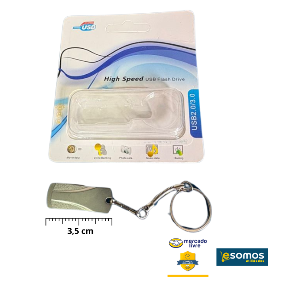 Pendrive 64Gb USB 3.0 High Speed Cabo Chaveiro