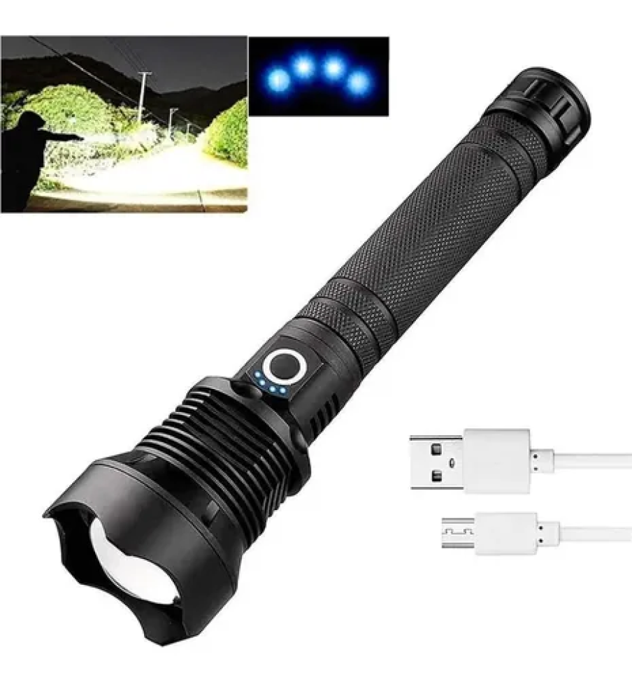Lanterna Tática Led Recarregável P90 Zoom Regulável