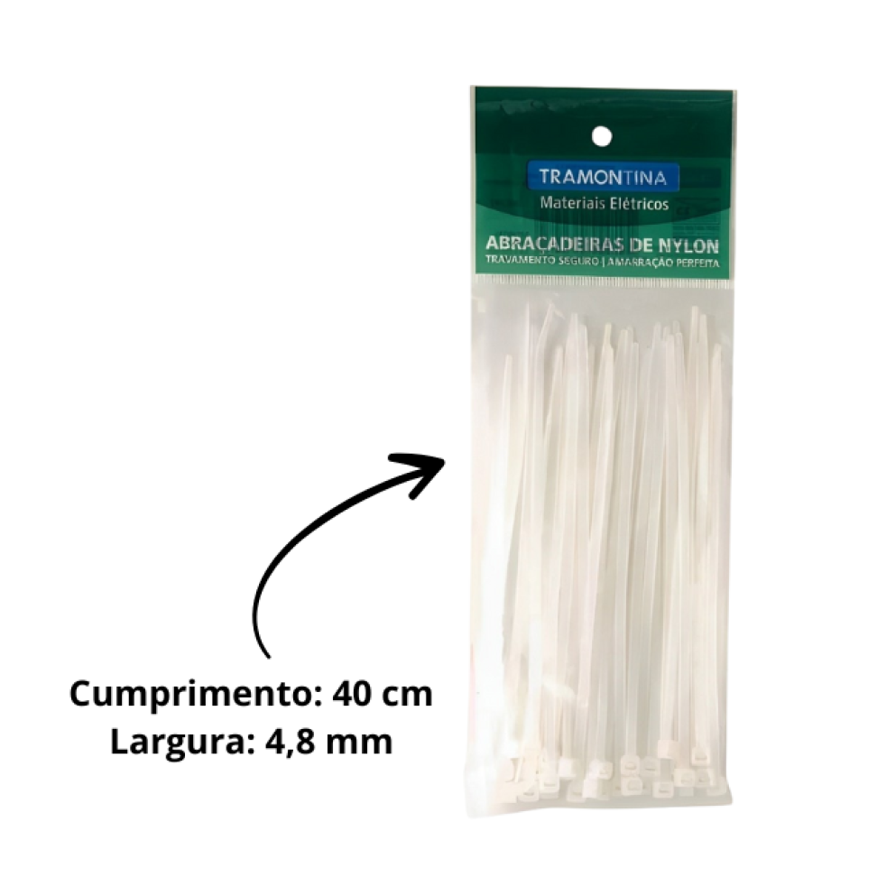 Abraçadeira de Nylon Tramontina Branca 400 x 4,8 mm