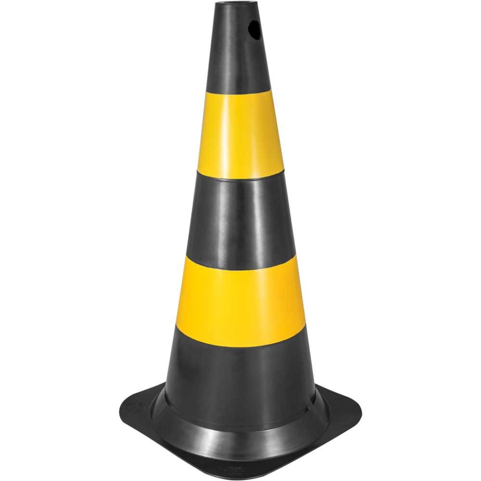 Cone de Sinalização 75cm PVC Rígido Preto/Amarelo