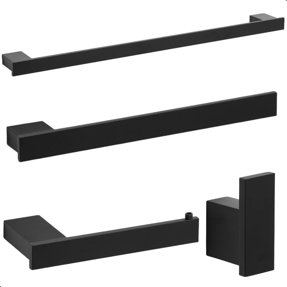 Kit Acessórios para Banheiro Preto Fosco 4 Peças