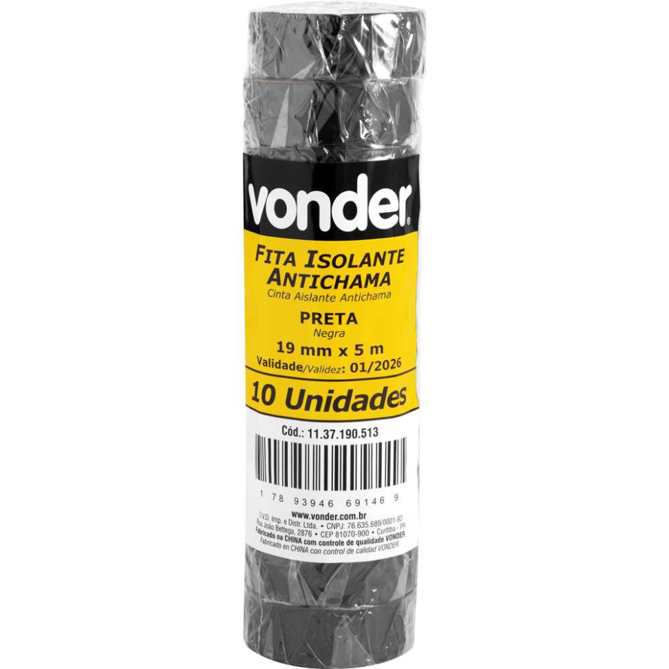 Fita Isolante Vonder Antichama Preta 19,0mm x 5m