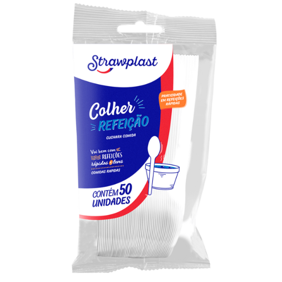 Colher Strawplast Refeição Branca C/50