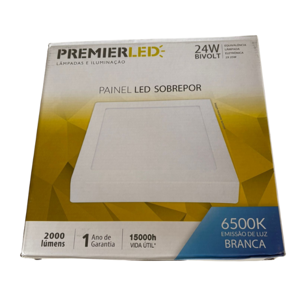Painel de Led Sobrepor Quadrado 24W Premier Bivolt D30cm