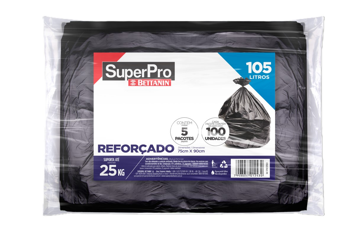Saco para Lixo Bettanin 105L Reforçada Preto Pacote C/100