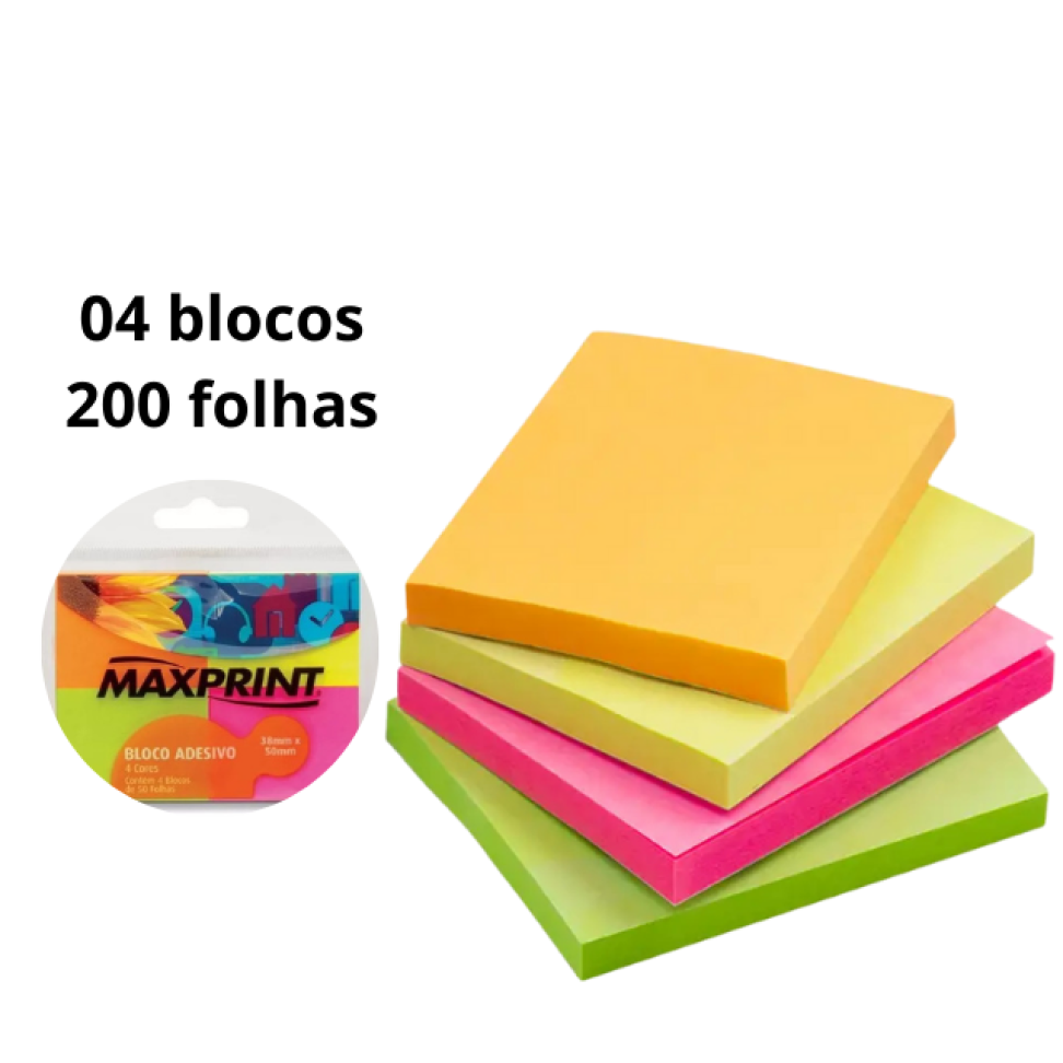 Bloco Adesivo Maxprint 4 blocos Tam P Diversas Cores